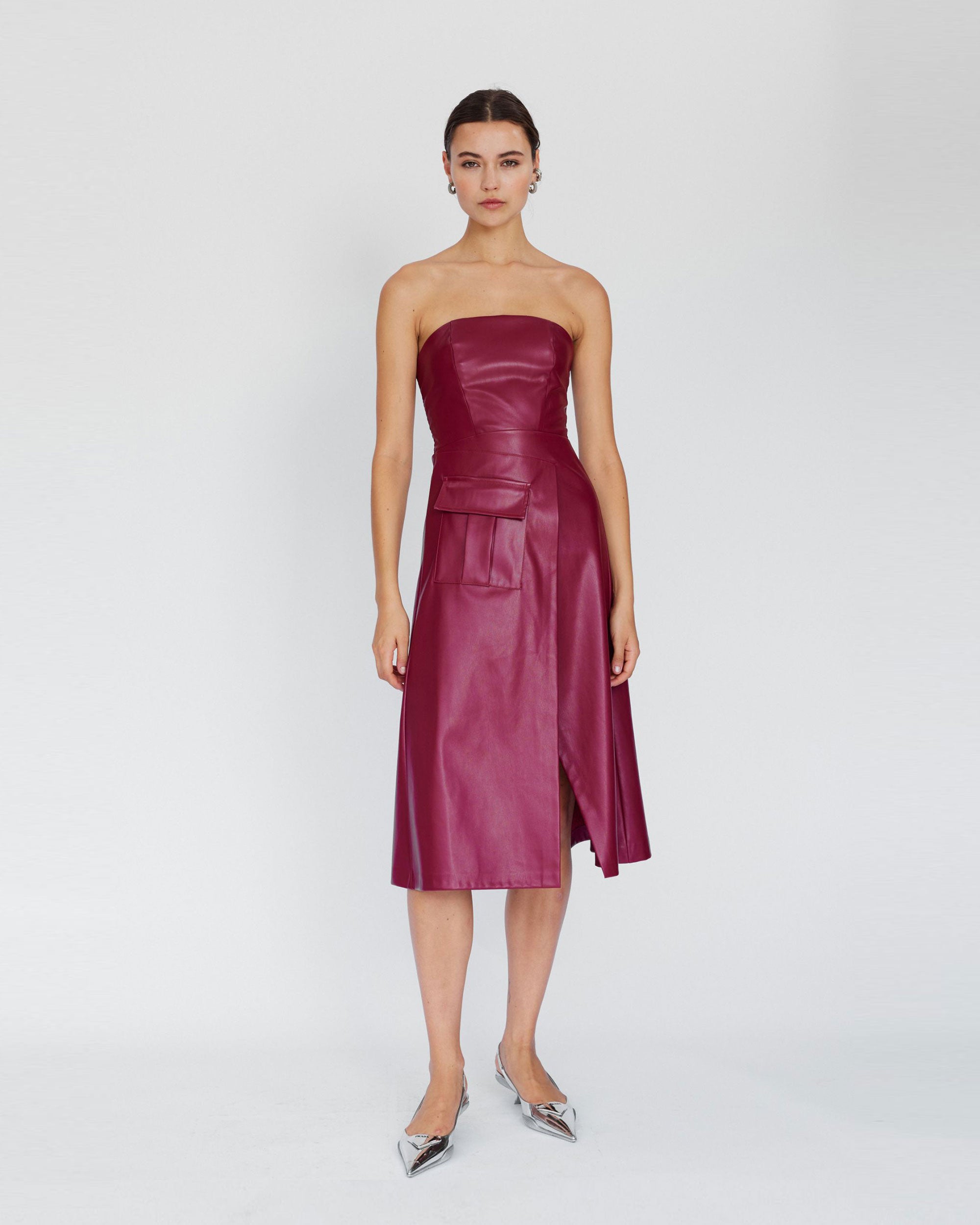Leather Strapless Midi Dress Mirimalist Leather Strapless Midi Dress Mirimalist