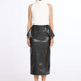 Croco Leather Midi Skirt