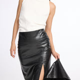 Croco Leather Midi Skirt