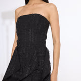 Strapless Shiny Tweed Dress