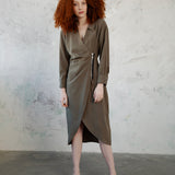 Khaki Cupro Shirt Dress