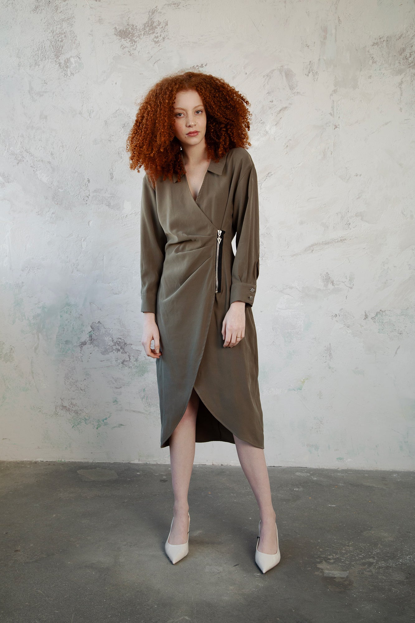 cupro shirt dress Gabriela Coll Garments Cupro Longsleeve Shirt Dress Brown
