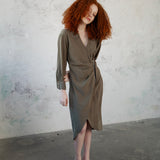 Khaki Cupro Shirt Dress