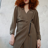 Khaki Cupro Shirt Dress