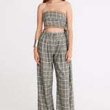 Plaid Pleated Maxi Pants