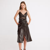 Sepia Leather Wrap Midi Skirt