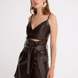 Sepia Leather Wrap Midi Skirt