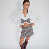 White Shirt With Checked Bra