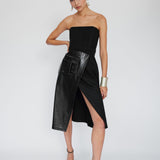 Wool Strapless Midi Dress