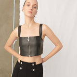 Concrete Leather Bustier Black