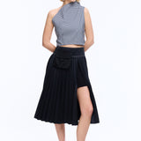 Pleated Slit Midi Skirt