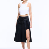 Pleated Slit Midi Skirt