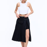 Pleated Slit Midi Skirt