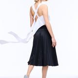 Pleated Slit Midi Skirt