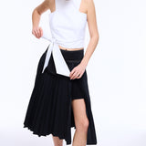 Pleated Slit Midi Skirt