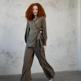 Khaki Cupro Maxi Pants
