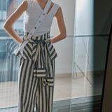 Sleeves Striped Maxi Pants