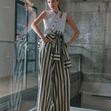Sleeves Striped Maxi Pants