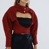 Angle Open Back Top Red Leather