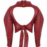 Angle Open Back Top Red Leather