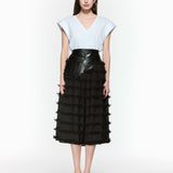 Fringe Midi Skirt Leather Belt