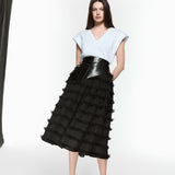 Fringe Midi Skirt Leather Belt