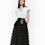 Fringe Midi Skirt Leather Belt