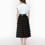 Fringe Midi Skirt Leather Belt