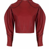 Angle Open Back Top Red Leather